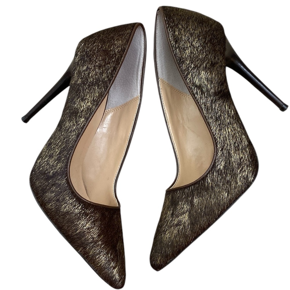 DMSX Donald J Pliner TNeal Brown Fur Pointed Toe Heels - Picture 3 of 6